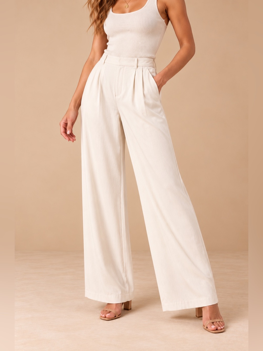 HALARA Cream Wide Leg Pull On Pants High Rise Relaxed Trousers NWT Size XS Ivory